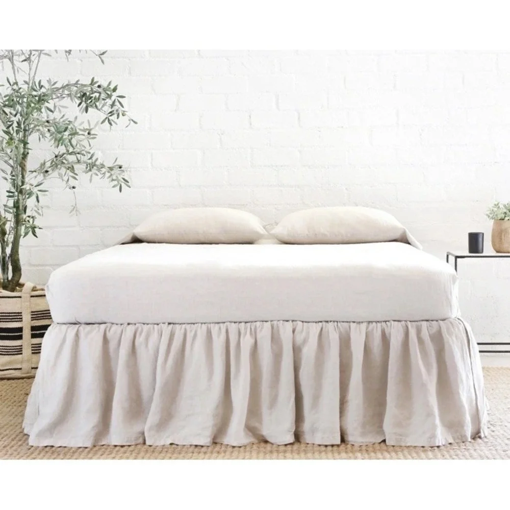 Pom Pom At Home Cotton Linen Full/Queen Bed Skirt Dust Ruffle Flax Color NWOT